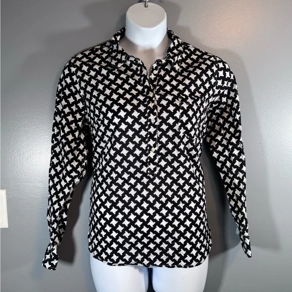 Merona Black & White Geometric Print Button Front Blouse XXL - Picture 3 of 11